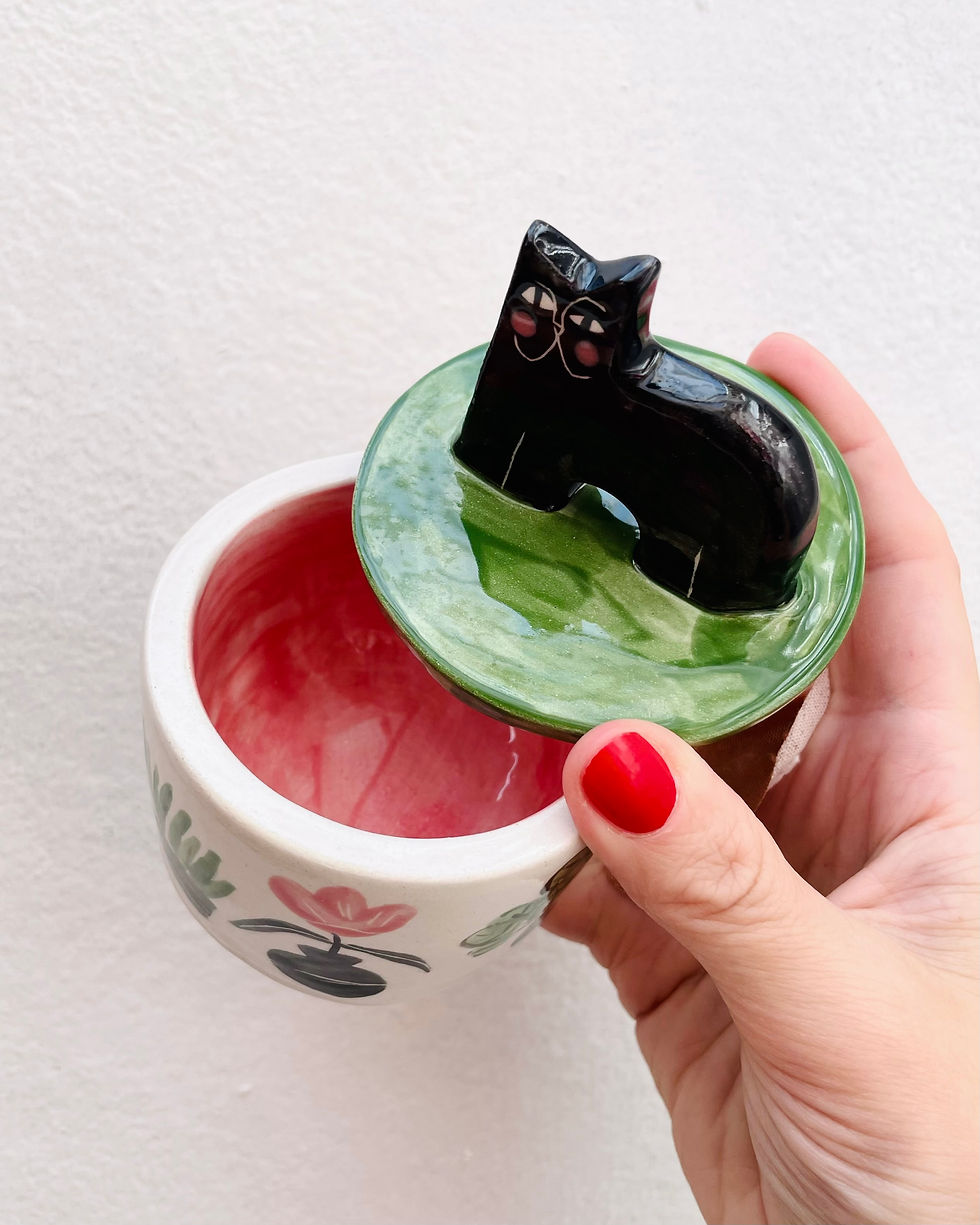 Thumbnail: Black cats love plants- trinket dish with the lid