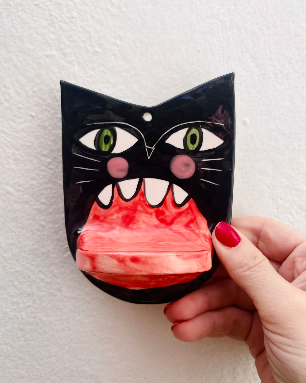 Thumbnail: Ceramic wall hanging - cat face shelf 