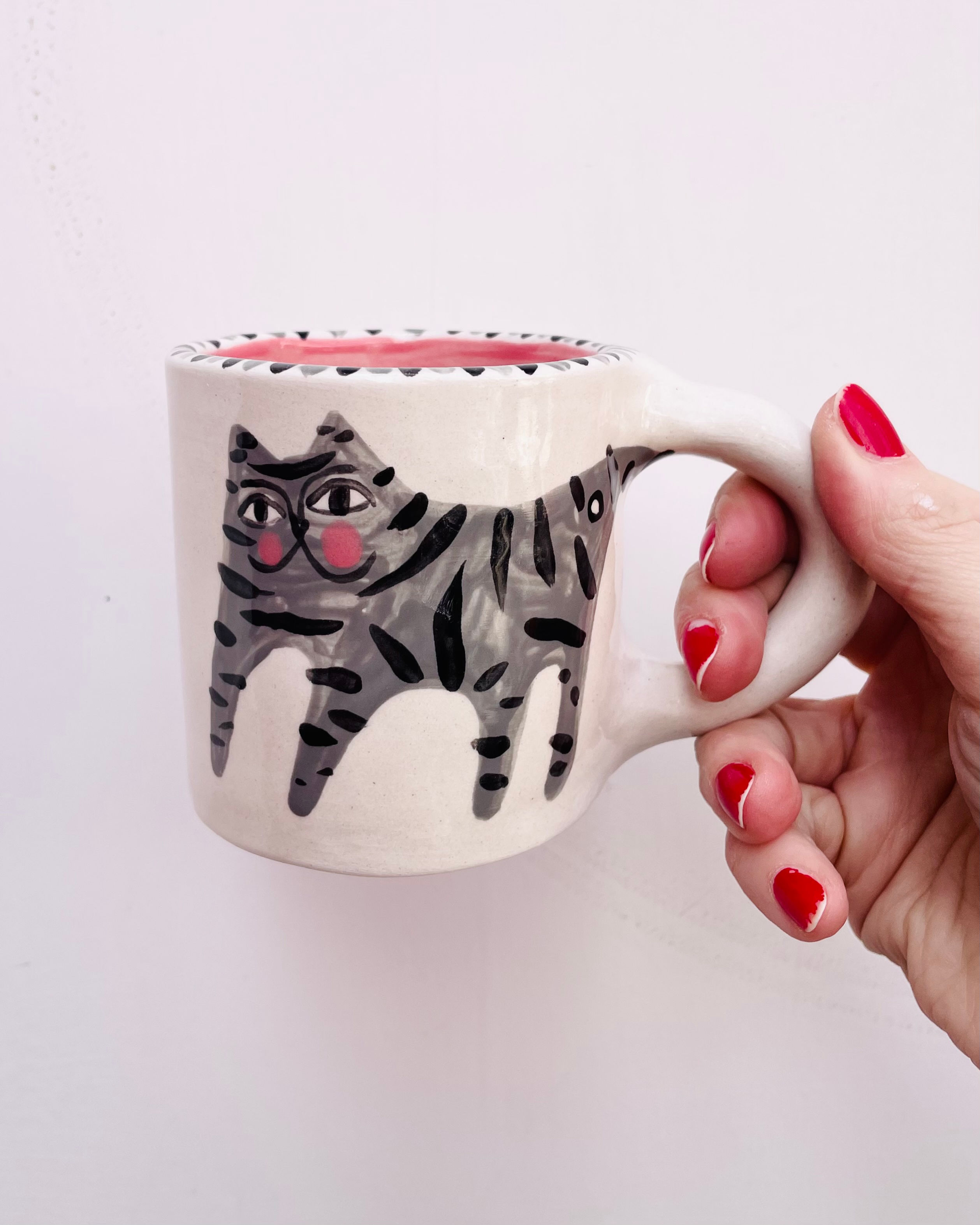 Tabby cat, ceramic illustrated mug