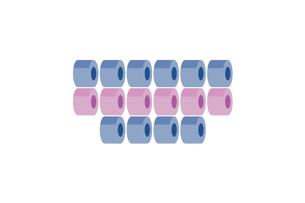 Finished increase: a row of 4 with two rows of 6 above it