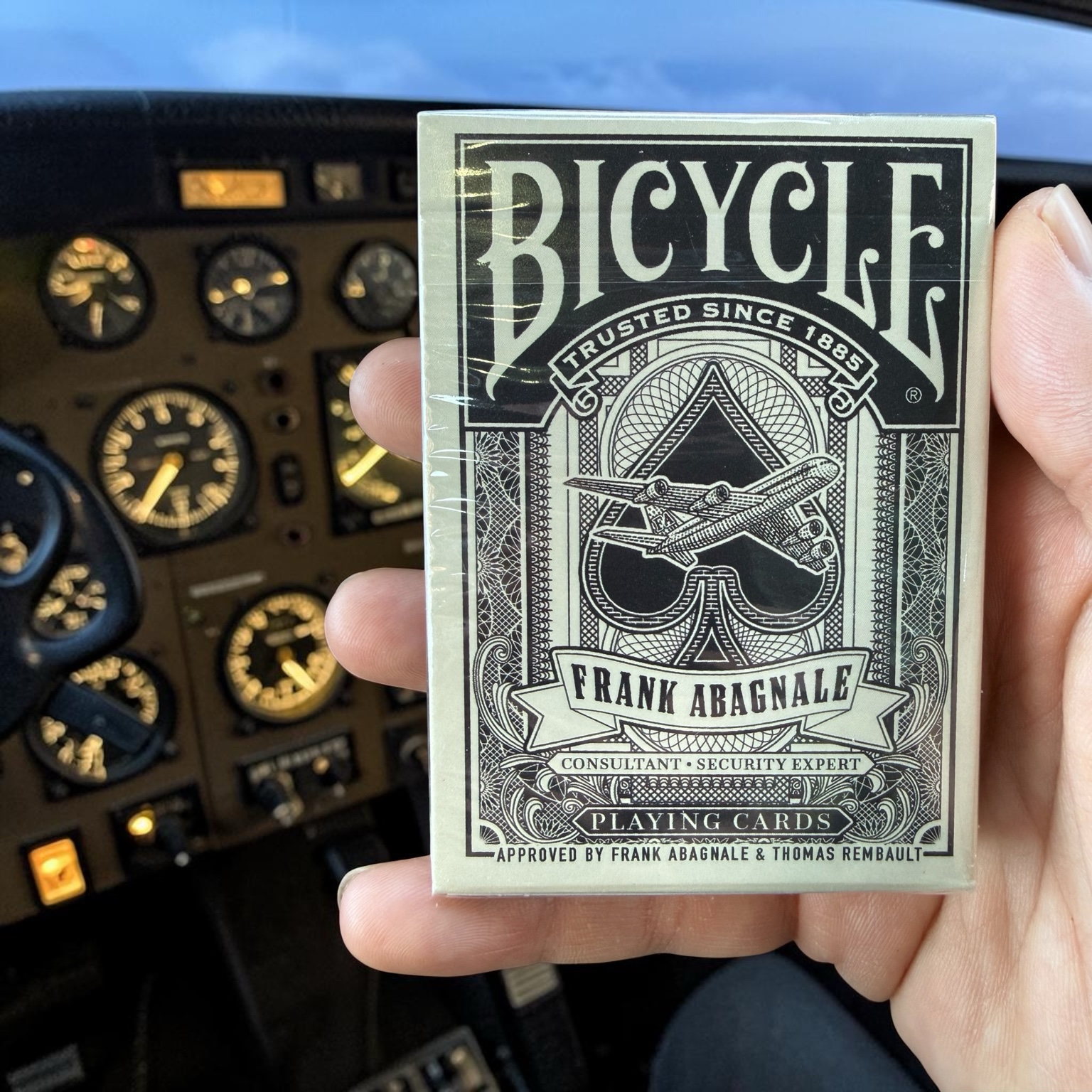 Frank Abagnale Bicycle deck held inside an aircraft cockpit
