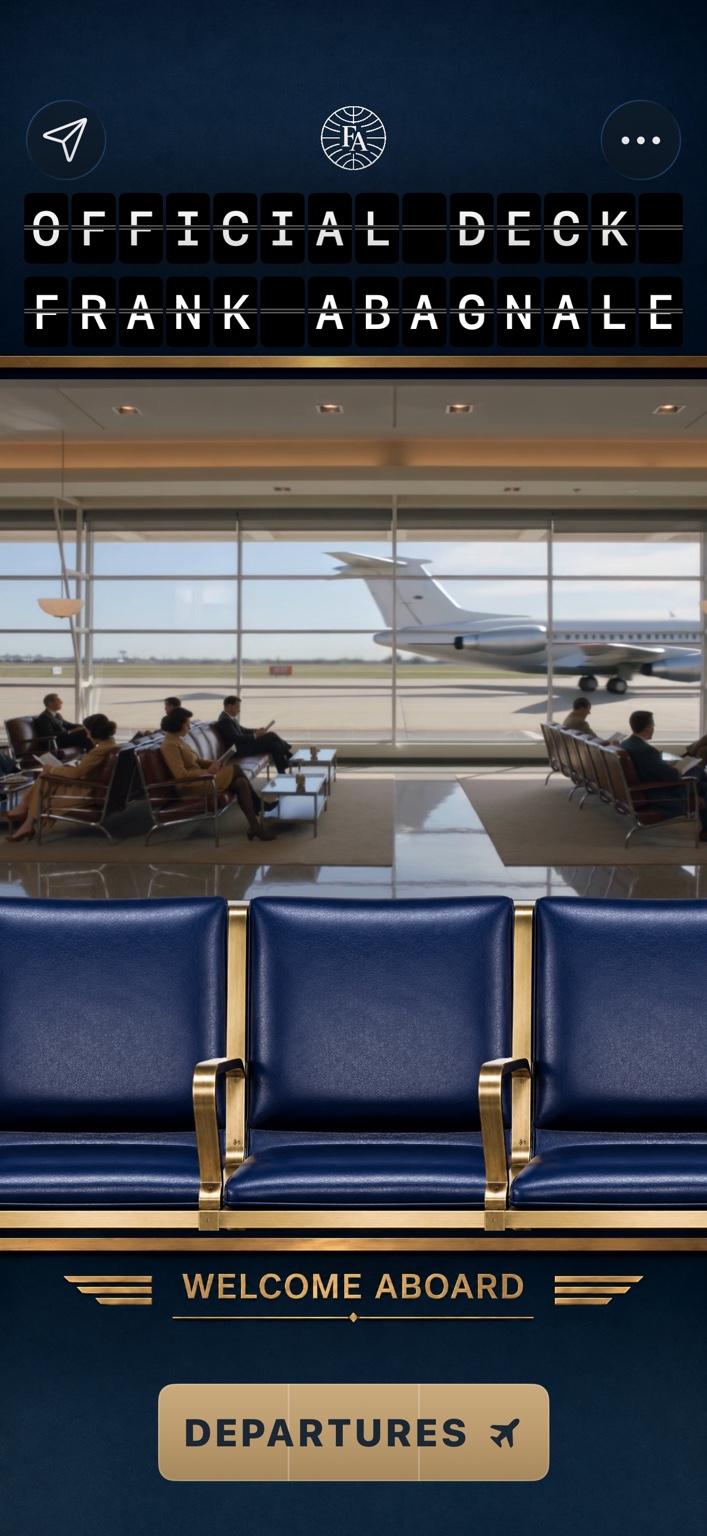 Frank Abagnale companion app airport departure screen