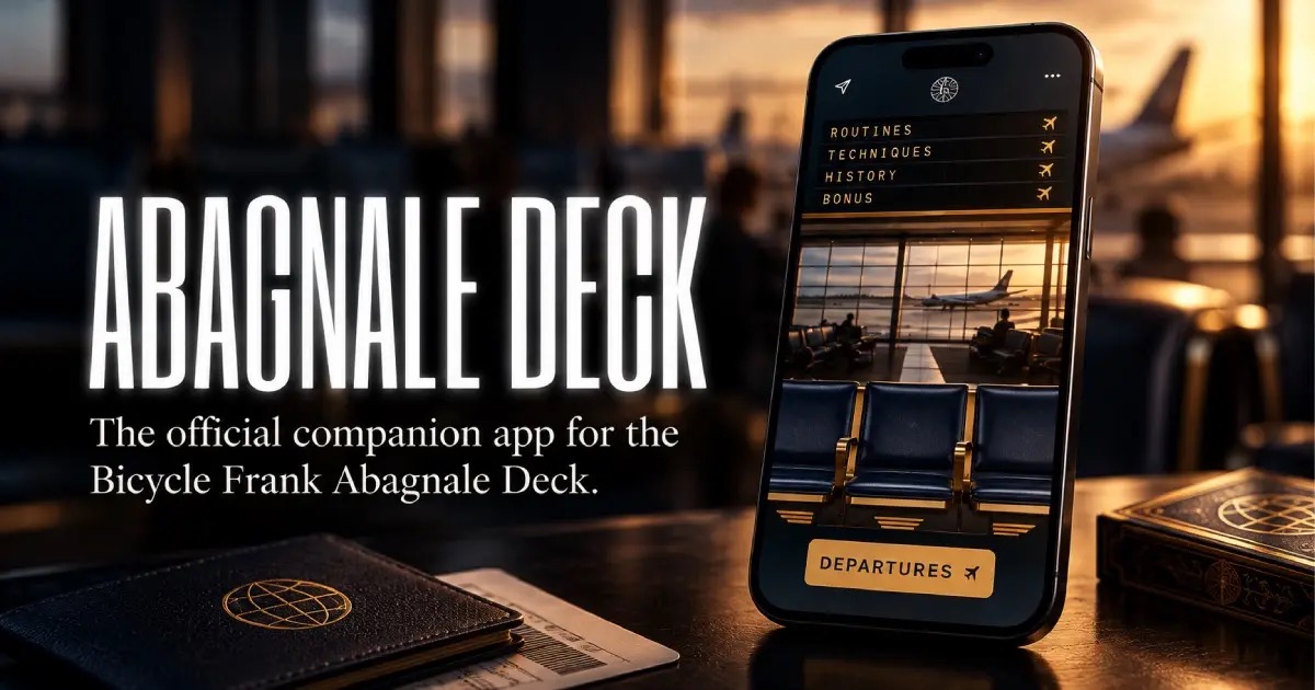 The Abagnale Deck companion app shown beside the Bicycle Frank Abagnale Deck