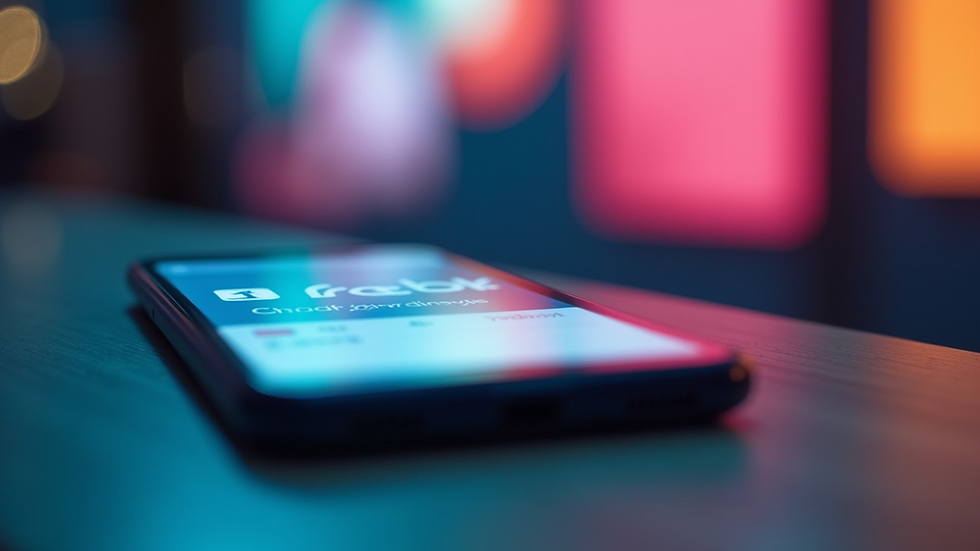 Close-up view of a smartphone displaying a Facebook ad with vibrant colors