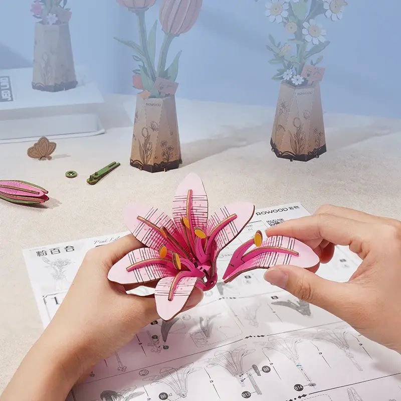 縮圖：Rowood - Pink Lily DIY Flower 3D Wooden Puzzle TW071