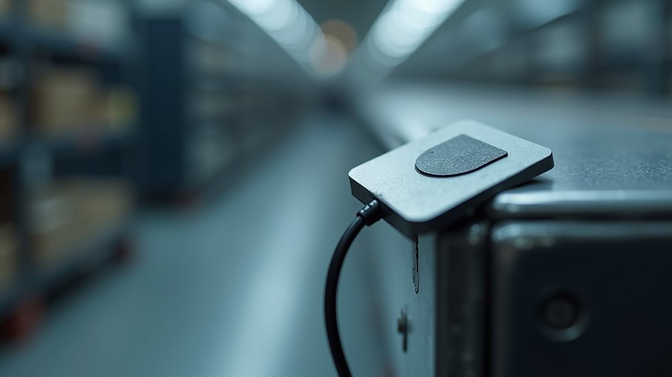Close-up view of a passive RFID tag attached to a metal asset