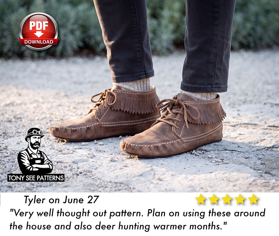 Thumbnail: Moccasin Boots PDF Pattern, DIY Tall Leather Moccasins with Fringe, 15 Sizes EU