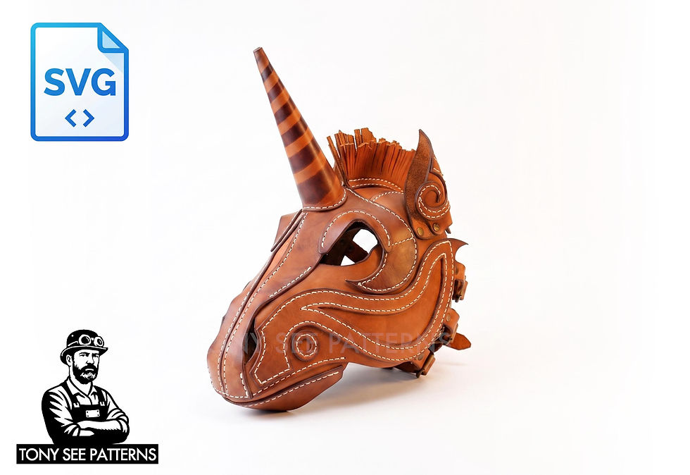 Thumbnail: Unicorn Mask SVG DXF File for Leathercraft | Laser Cutting Cosplay Head Pattern