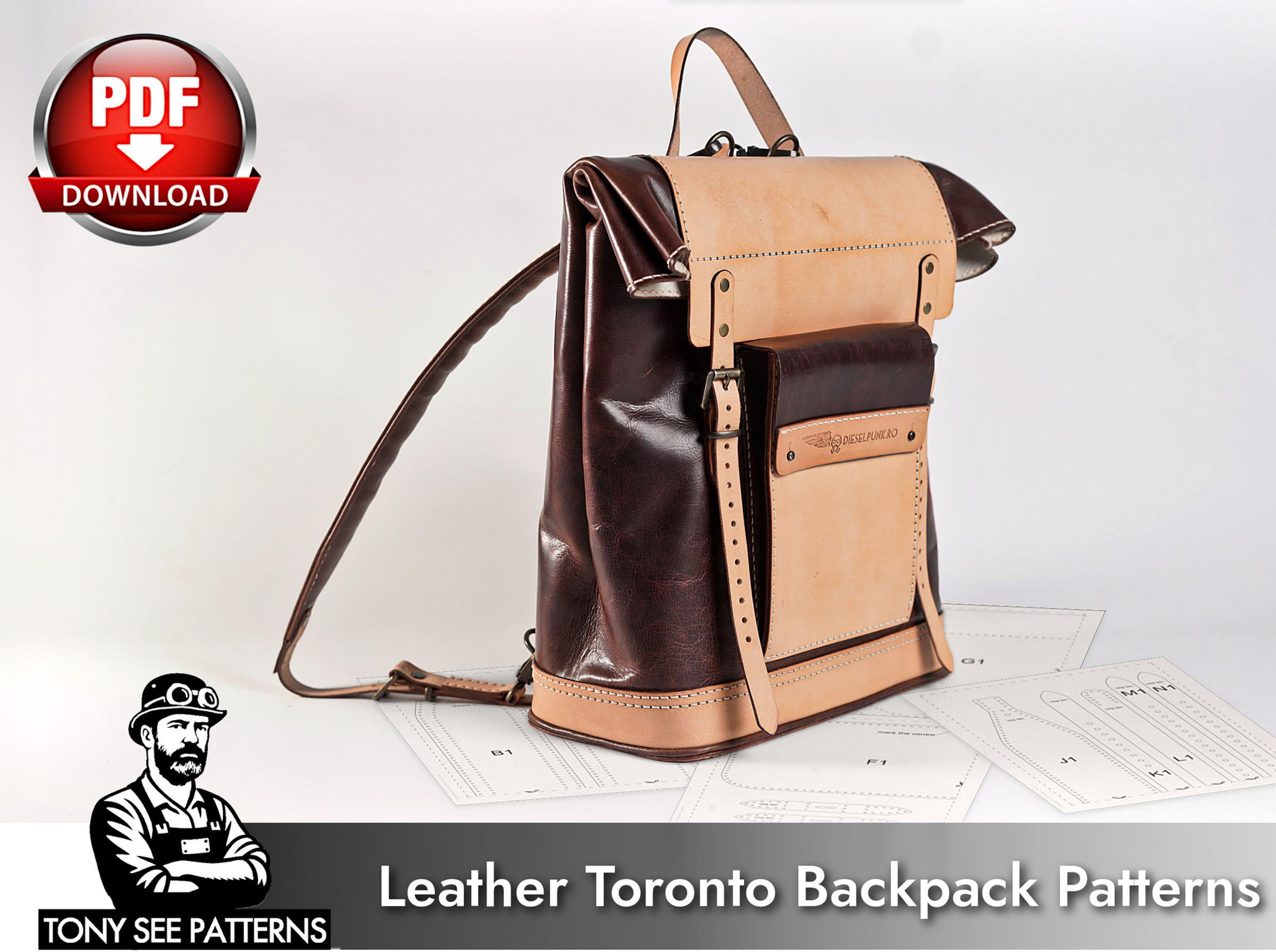Leather Backpack Pattern - Backpack Template - Pdf Download - Video Tutorial