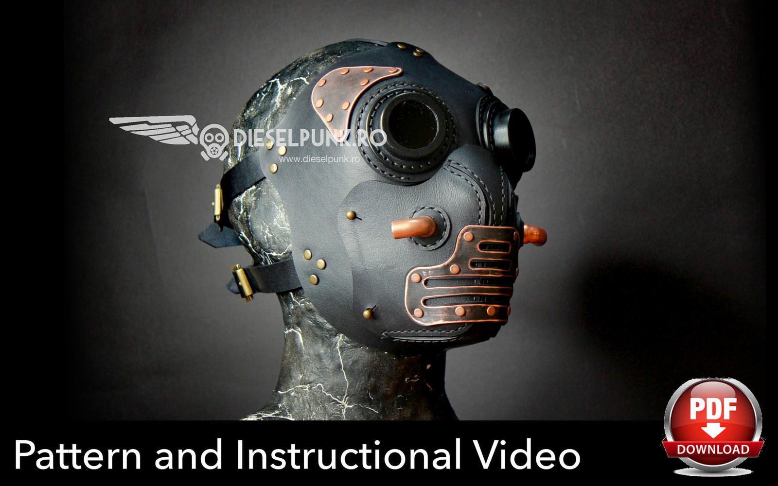 Steampunk Mask Pattern - Black Wraith - DIY Mask - Pdf Download - Video Tutorial