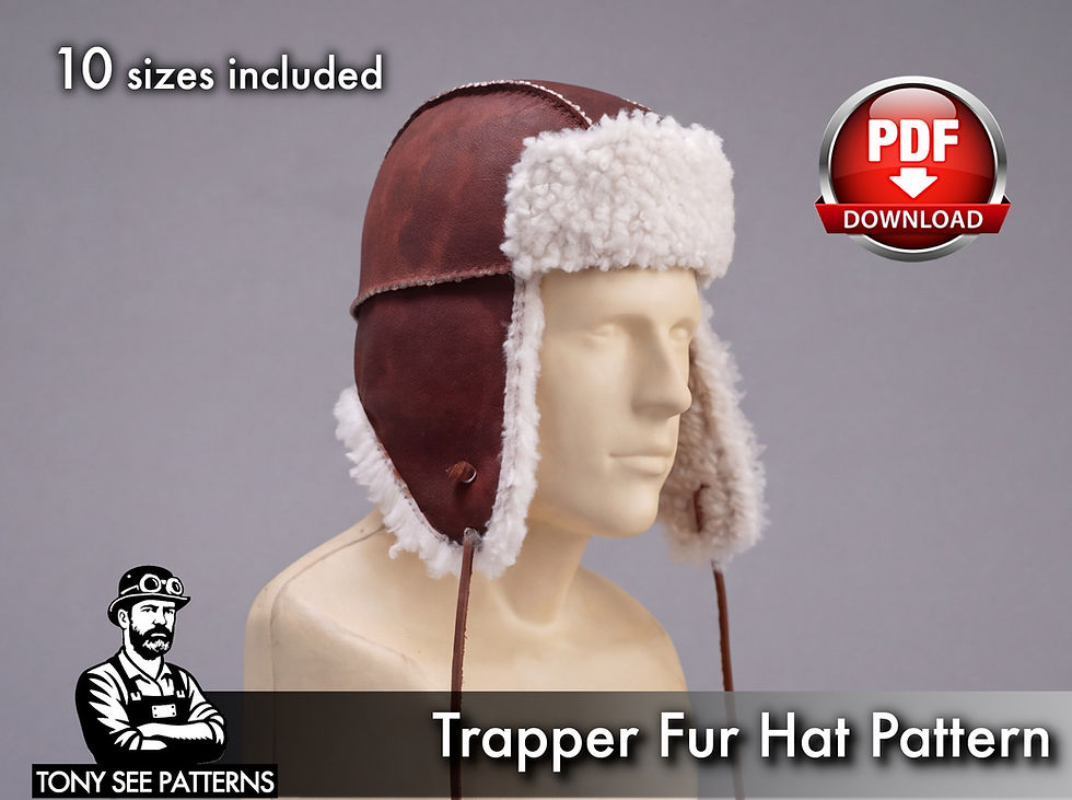 Thumbnail: Trapper Hat Pattern: Leather Fur Hat with Ear Flaps - PDF Sewing Template