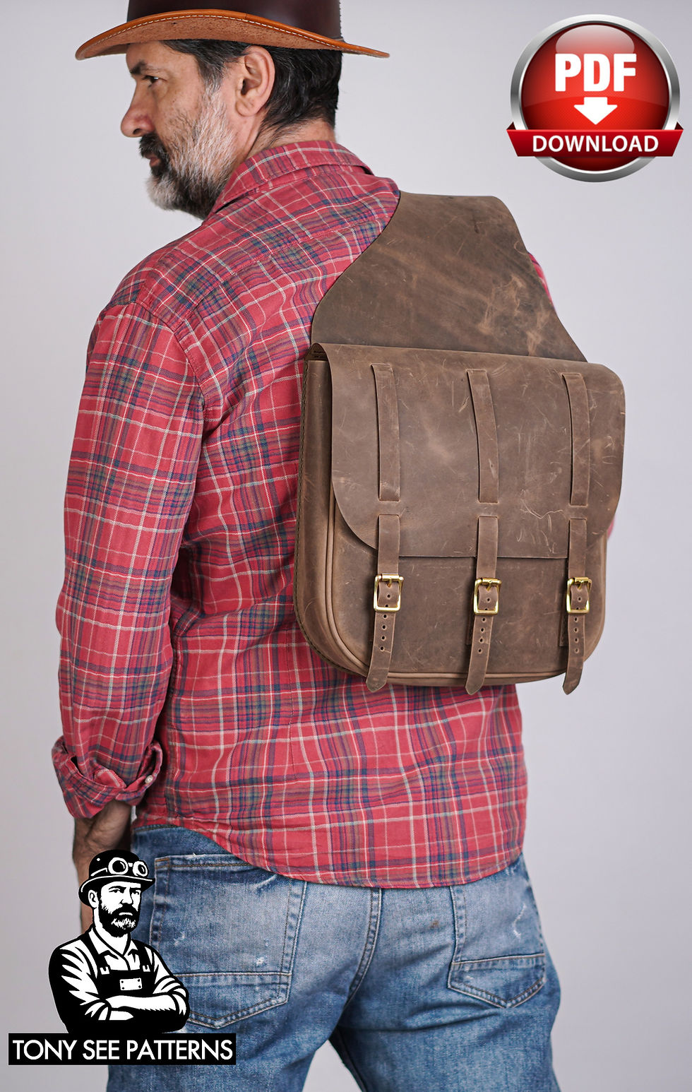 Thumbnail: Saddle Bags Pattern: Leather Messenger Style - PDF Download