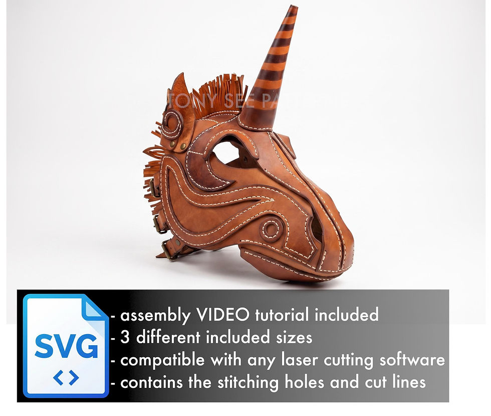 Thumbnail: Unicorn Mask SVG DXF File for Leathercraft | Laser Cutting Cosplay Head Pattern