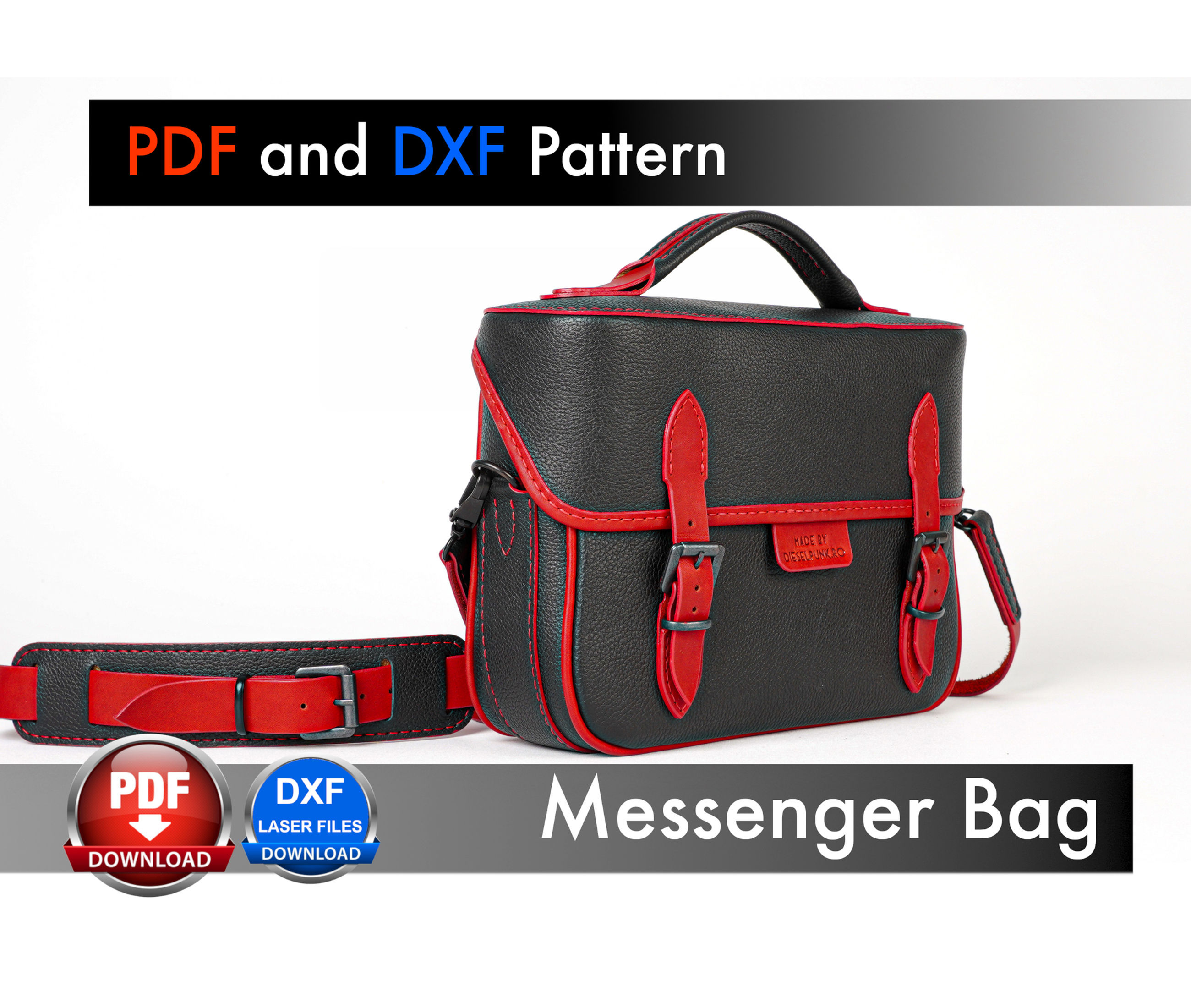 Leather Bag Pattern - Leather DIY - Pdf Download - Messenger Bag Template