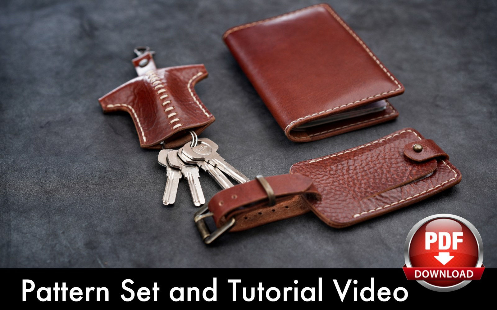 Leather Pattern Set - Passport Cover - Key Fob - Luggage Tag - Pdf Download