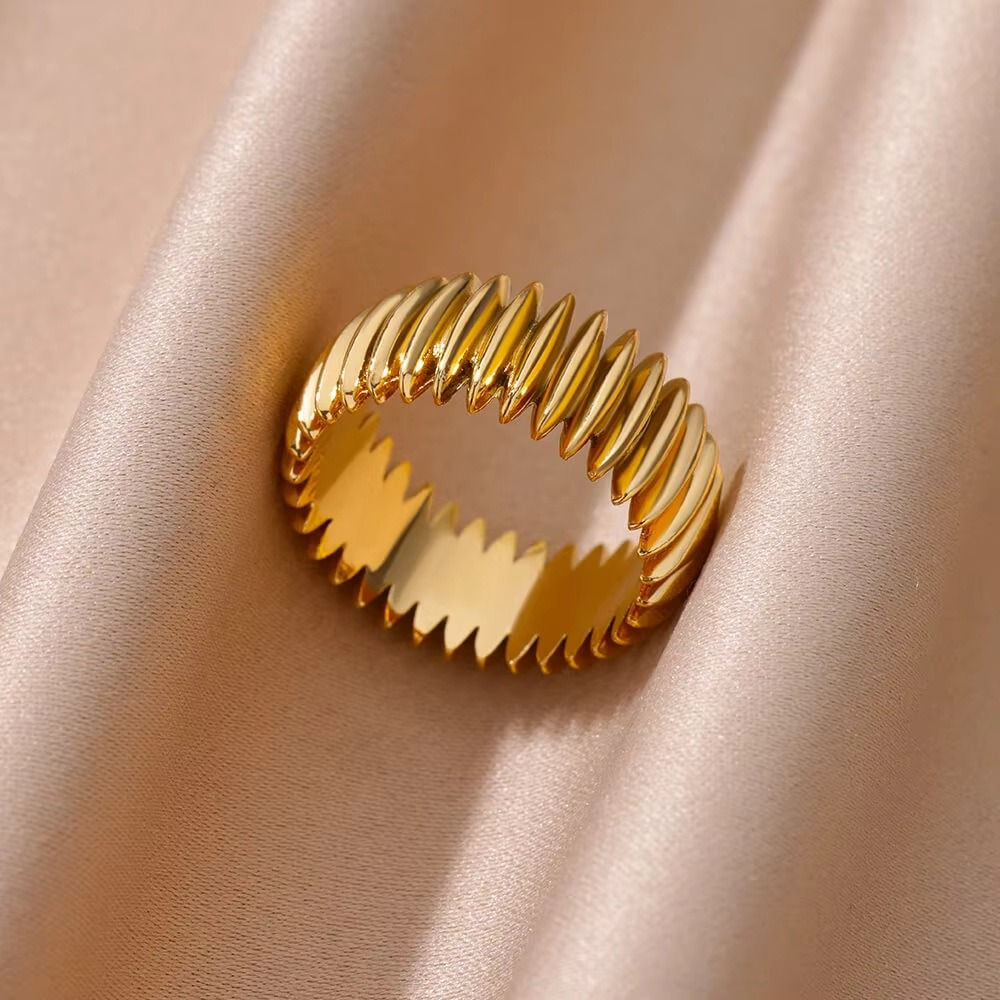 Personalized Design Retro Gold Color Stainless Steel Concave and Convex Sawtooth