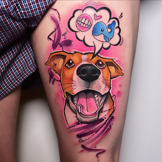 Dog, Dog Tattoo, Hundeportrait Tattoo, Hundeportrait, Hundetattoo, Dogtattoo, Newschool Tattoo, Neotraditional, Neotraditional Tattoo, Comic, Comic Tattoo, Animal Tattoo