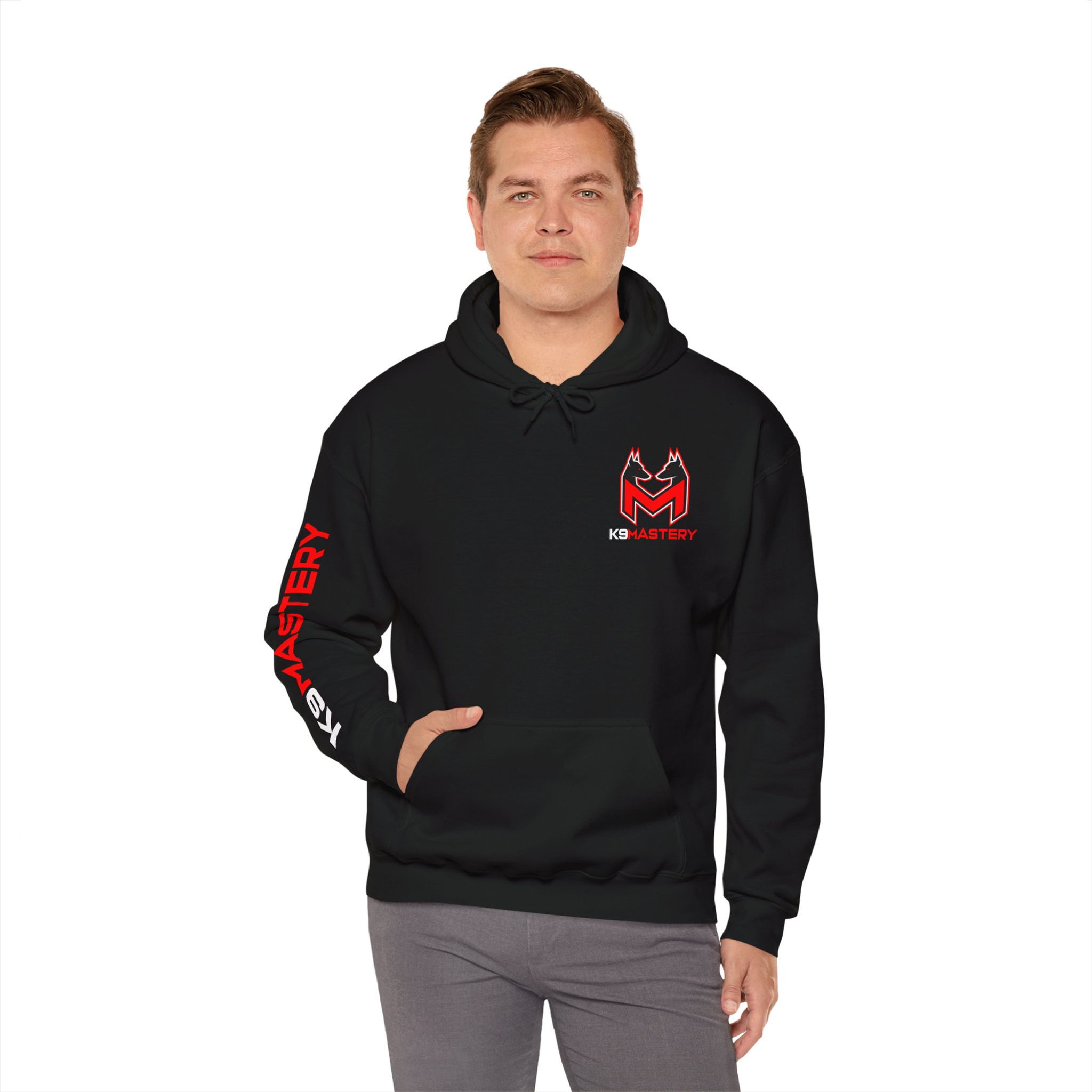 K9 Mastery Custom Hooded Sweatshirt (Black/Red Logo)