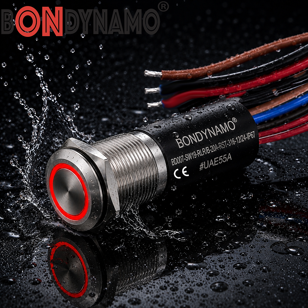 Thumbnail: LATCHING-MARINE GRADE PUSH BUTTON WATERPROOF SWITCH / DUAL LIGHT