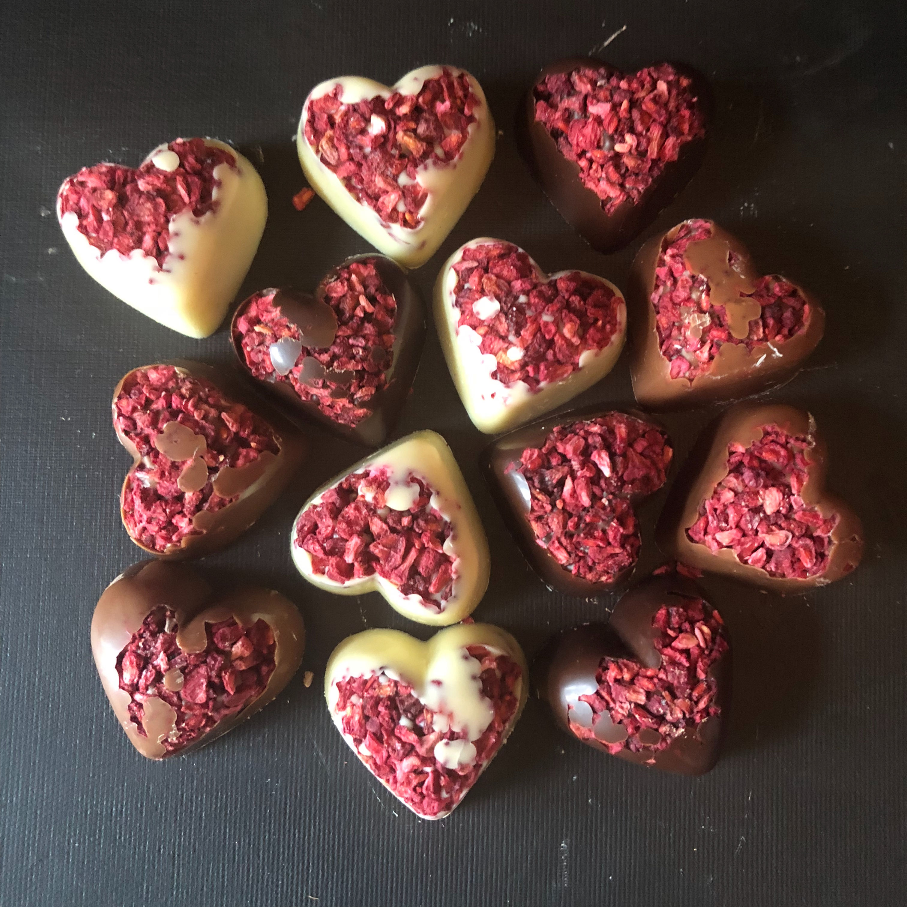 Handmade Belgian Chocolate & Raspberry Hearts