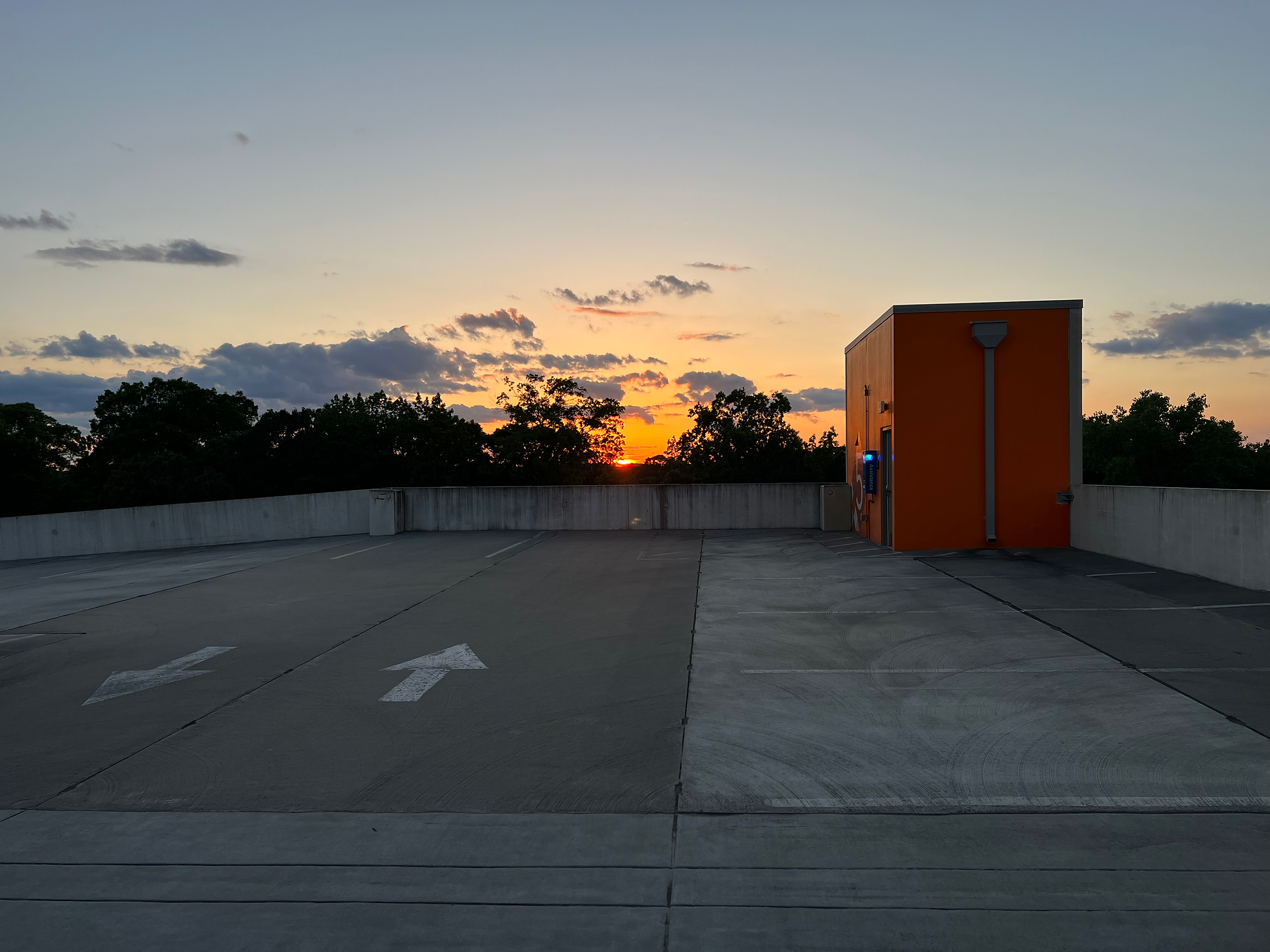 Parking garage deck Atlanta Battery at sunset