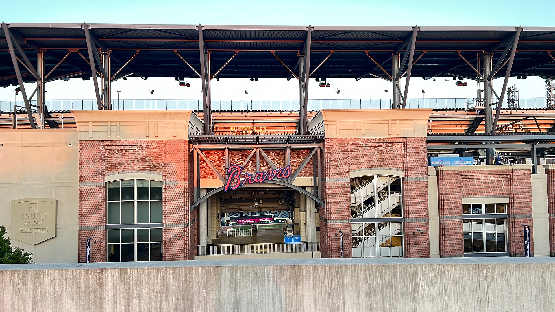Parking garage deck Atlanta Battery at sunset with view to the braves stadium
