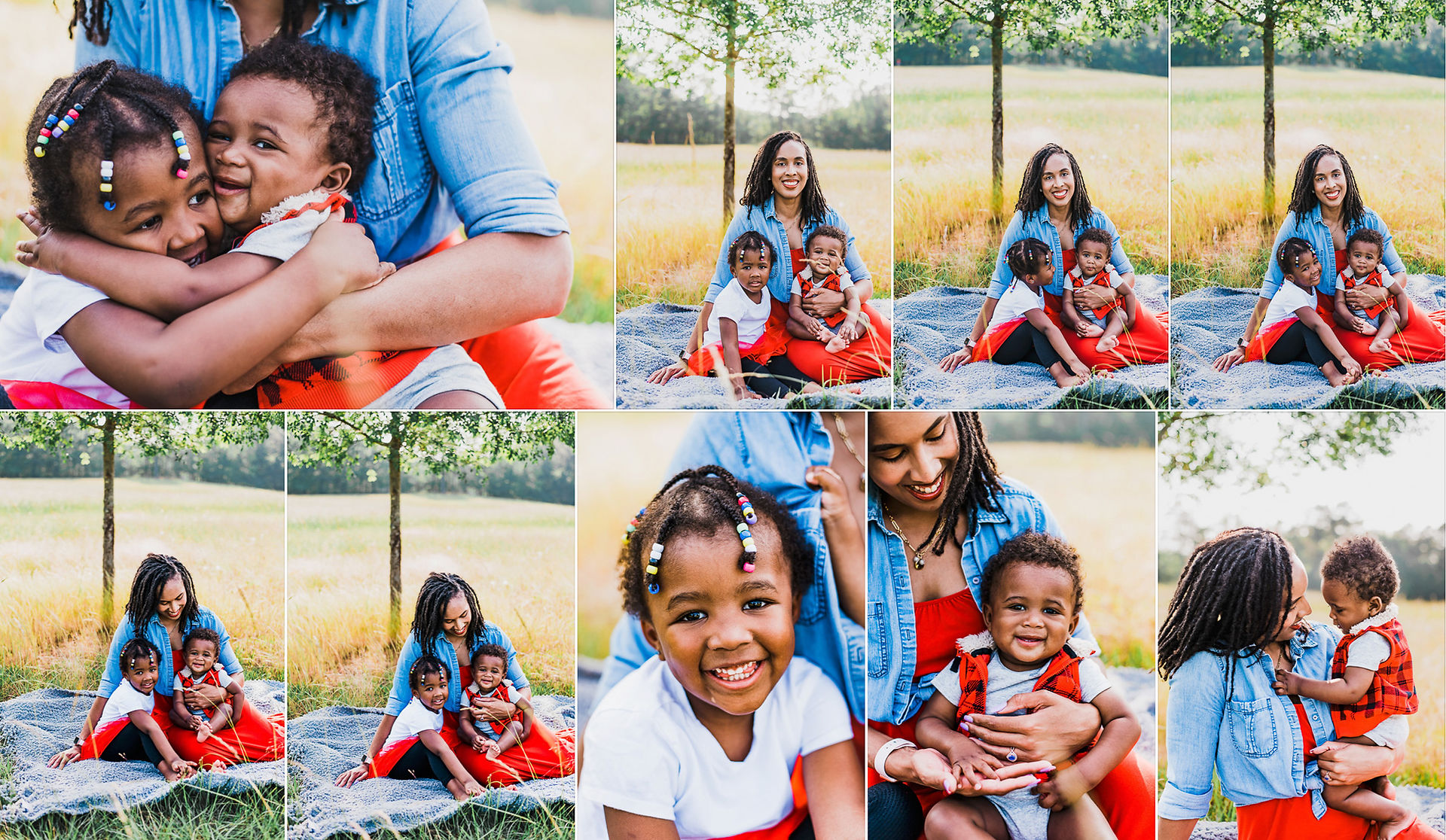 Mom and 2 young children playing in a field in Marietta/ Georgia