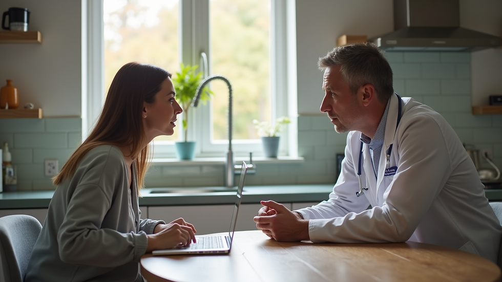 High angle view of a care coordinator discussing options with a client at a kitchen table