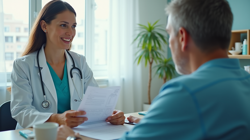 Close-up view of a healthcare professional reviewing care plans with a client