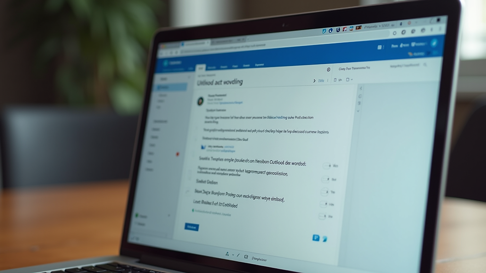 Eye-level view of a laptop screen showing an Outlook email draft