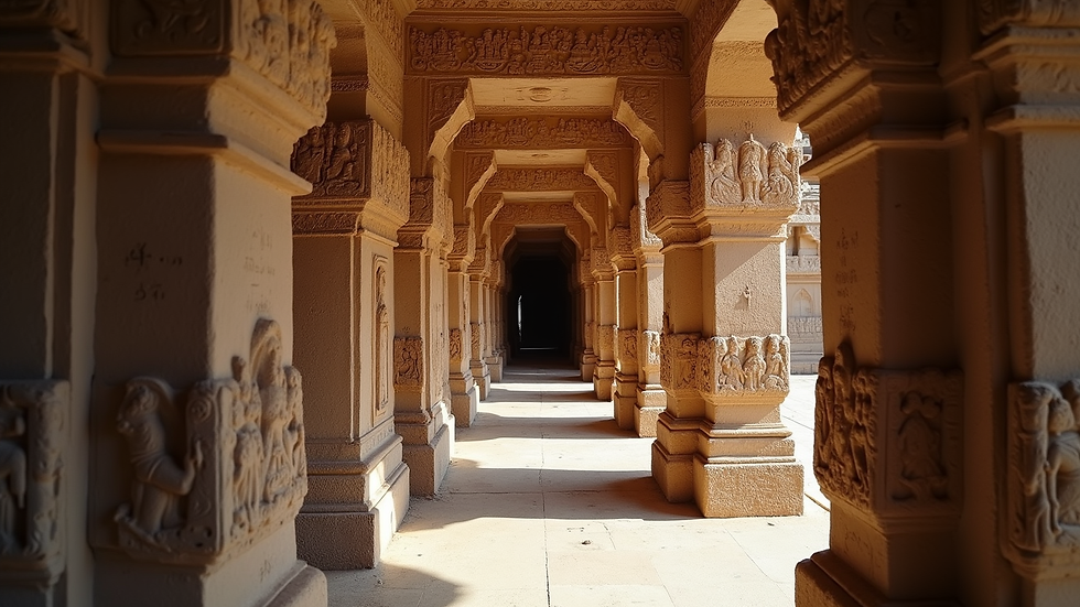 Eye-level view of ancient temple carvings in Khajuraho
