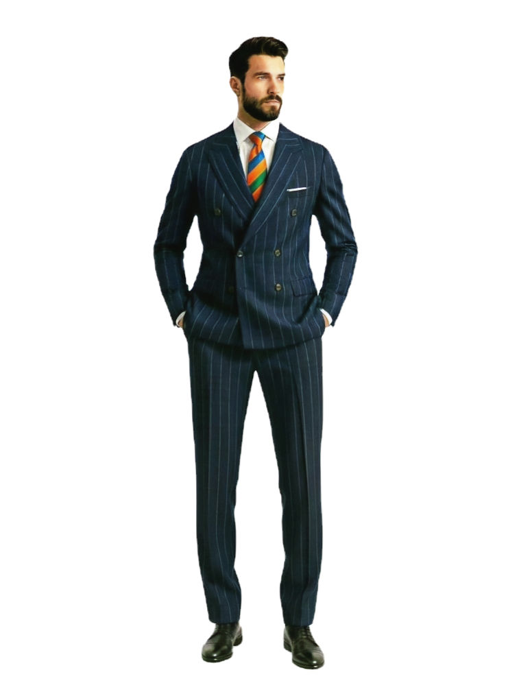 Double-Breasted linen Blue Stripe Suit