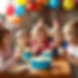 Realistic photo of a cheerful kids’ birthday party, children happily eating cupcakes and c