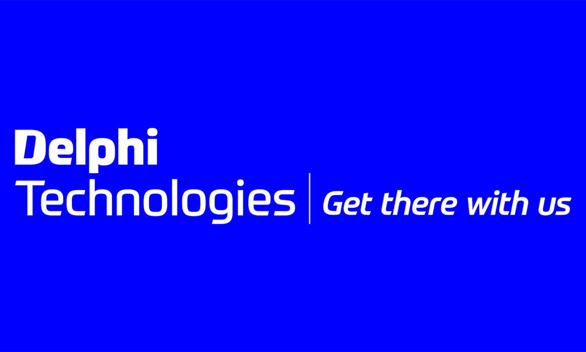 Logo Delphi Technologies con slogan Get there with us