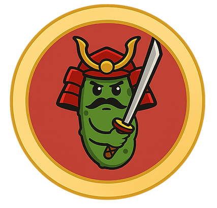 Pickle Samurai logo with sword — meme coin mascot for Pickle Samurai Token on BNB chain
