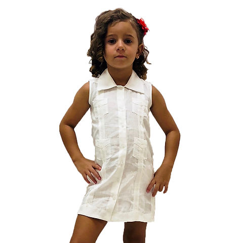 Girls Linen Guayabera Dress - Sleeveless - 100% Linen