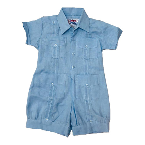 Boys Guayabera Romper Four Pockets 100 Irish Linen Pepeyberta