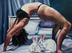 Portrait of a Girl With an Invisible Disability (Bunny Secrets), 2024, 22" x 30," oil on canvas