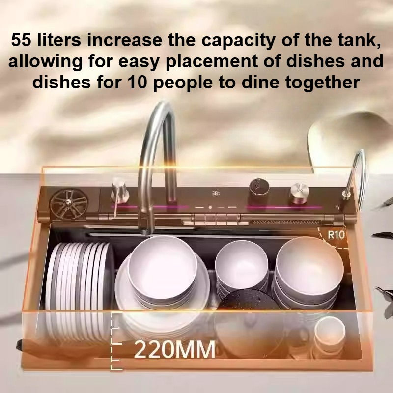 Miniatura: 304 Stainless Steel Waterfall Kitchen Sink Modern Luxury with LED Digital Displa