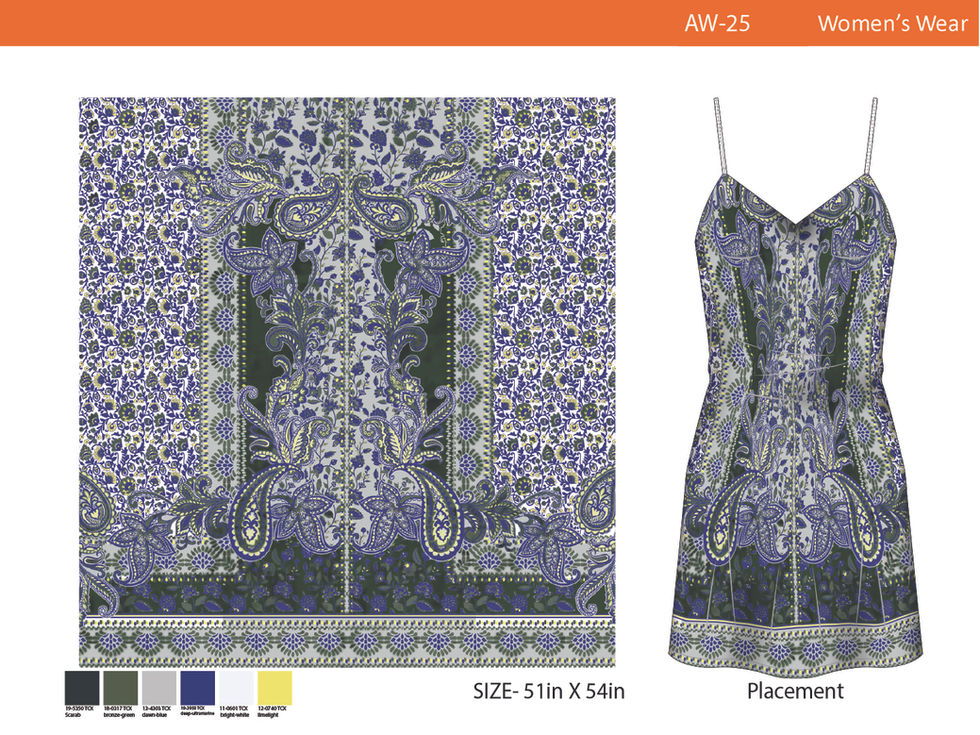 a drawing of a dress with a paisley pattern