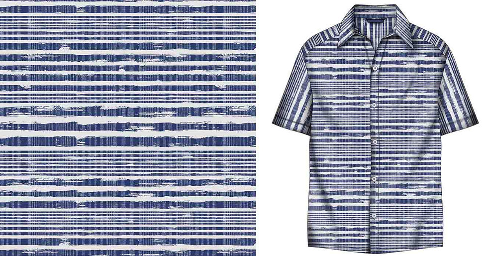 a blue and white striped shirt with short sleeves on a white background .