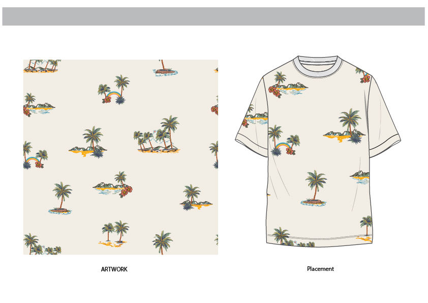 a drawing of a t-shirt with palm trees on it