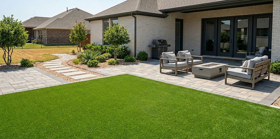 High-quality artificial turf installation with superior drainage and padding for lush, low-maintenance, family and pet-friendly backyards in North Texas by veteran-owned Texas Armour Construction