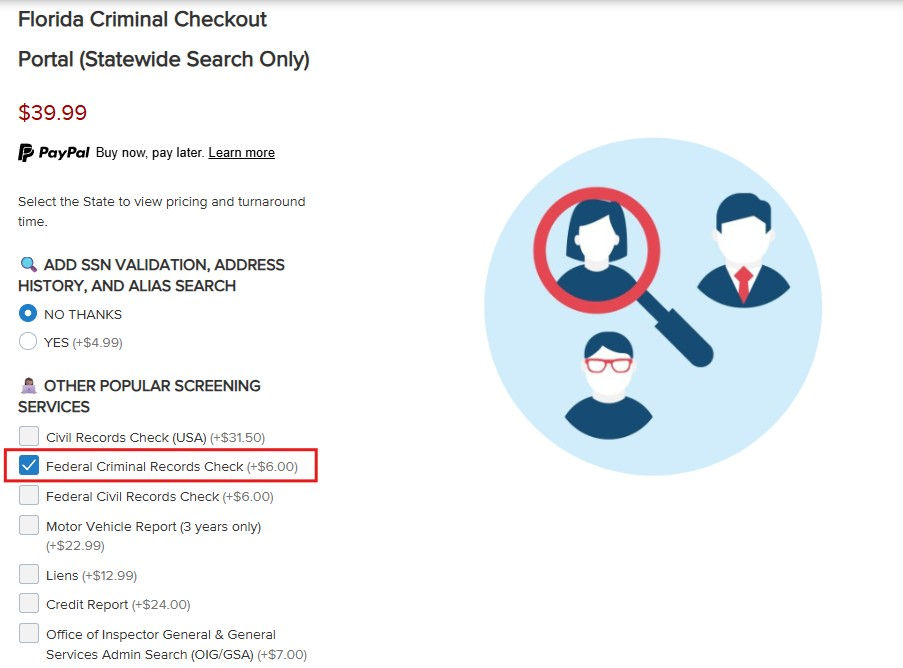 Florida Statewide Checkout Portal with Pricing screenshot showing pricing options.