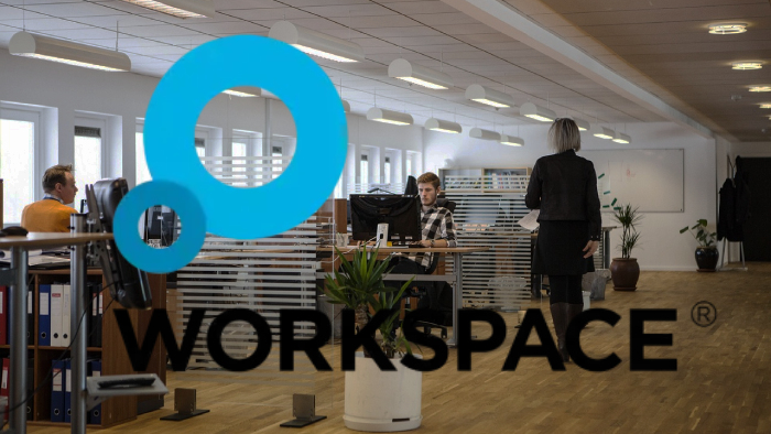The logo of Workspace Group is displayed over an image of an office with business people walking around and working