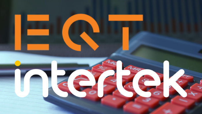 The logos of EQT and Intertek displayed over an image of calculator