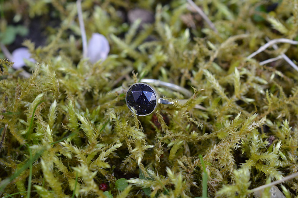 Thumbnail: Handmade Sterling Silver Rose Cut Blue Goldstone Ring