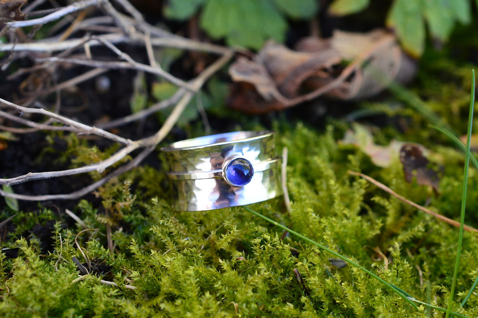 Thumbnail: Textured Spinner Ring with Hammered Iolite Spinner