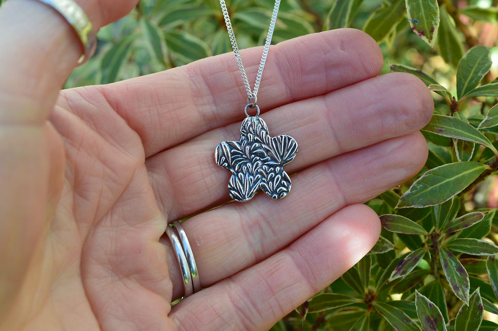 Thumbnail: Handmade Fine Silver Flower Pendant Necklace
