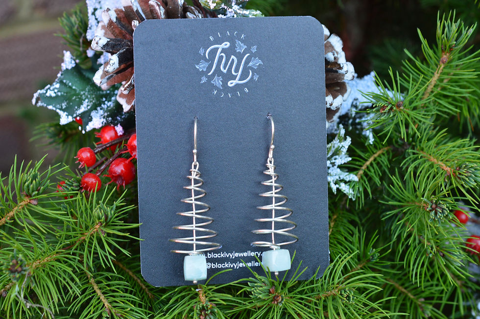 Thumbnail: Spiral Christmas Tree Earrings with Faceted Amazonite Gemstones